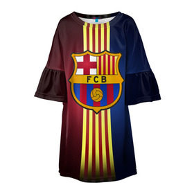 Детское платье 3D с принтом Barcelona FC в Белгороде, 100% полиэстер | прямой силуэт, чуть расширенный к низу. Круглая горловина, на рукавах — воланы | Тематика изображения на принте: барса | барселона | испания | клуб | фк | футбол | футбольный