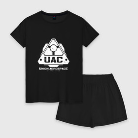 Женская пижама с шортиками хлопок с принтом UAC в Белгороде, 100% хлопок | футболка прямого кроя, шорты свободные с широкой мягкой резинкой | corporation | doom | дум