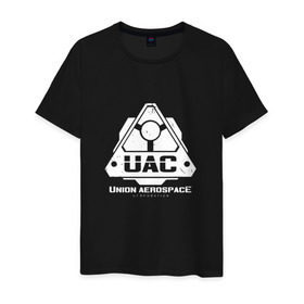 Мужская футболка хлопок с принтом UAC в Белгороде, 100% хлопок | прямой крой, круглый вырез горловины, длина до линии бедер, слегка спущенное плечо. | corporation | doom | дум