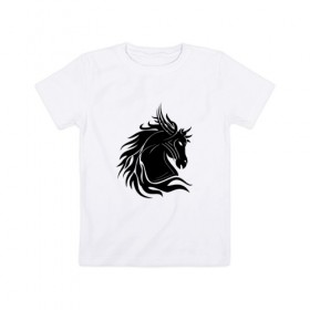 Детская футболка хлопок с принтом Лошадь трайбл в Белгороде, 100% хлопок | круглый вырез горловины, полуприлегающий силуэт, длина до линии бедер | голова | животные | лошадь | трайбл | фауна