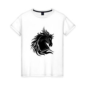 Женская футболка хлопок с принтом Лошадь трайбл в Белгороде, 100% хлопок | прямой крой, круглый вырез горловины, длина до линии бедер, слегка спущенное плечо | голова | животные | лошадь | трайбл | фауна