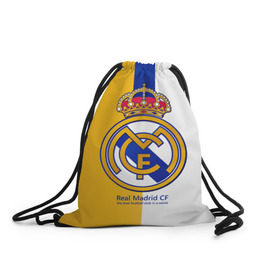 Рюкзак-мешок 3D с принтом Real Madrid CF в Белгороде, 100% полиэстер | плотность ткани — 200 г/м2, размер — 35 х 45 см; лямки — толстые шнурки, застежка на шнуровке, без карманов и подкладки | football | испания | клуб | мадрид | реал | фк | футбольный