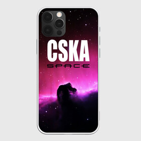 Чехол для iPhone 12 Pro с принтом CSKA space в Белгороде, силикон | область печати: задняя сторона чехла, без боковых панелей | Тематика изображения на принте: cska | конь | космос | красно синие | на макете изображена космическая туманность в виде коня   символа пфк цска.цска | премьер лига | футбол | чемпион