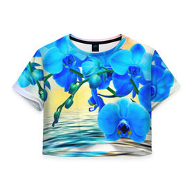 Женская футболка 3D укороченная с принтом Орхидеи в Белгороде, 100% полиэстер | круглая горловина, длина футболки до линии талии, рукава с отворотами | орхидея | природа | цветы