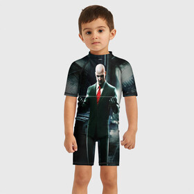 Детский купальный костюм 3D с принтом Hitman в Белгороде, Полиэстер 85%, Спандекс 15% | застежка на молнии на спине | agent | hitman | агент 47 | хитмэн