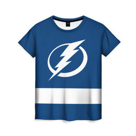 Женская футболка 3D с принтом Tampa Bay Lightning в Белгороде, 100% полиэфир ( синтетическое хлопкоподобное полотно) | прямой крой, круглый вырез горловины, длина до линии бедер | hockey | nhl | tampa bay lightning | нхл | хоккей