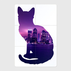 Магнитный плакат 2Х3 с принтом кошка город в Белгороде, Полимерный материал с магнитным слоем | 6 деталей размером 9*9 см | вода | город | залив | здания | киса | кот | кошка | огни | розовый | фиолетовый