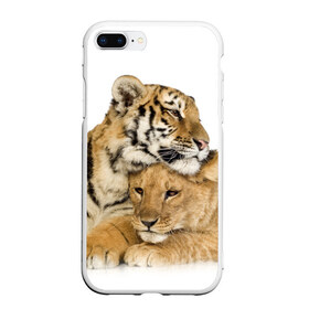 Чехол для iPhone 7Plus/8 Plus матовый с принтом Тигр и львица в Белгороде, Силикон | Область печати: задняя сторона чехла, без боковых панелей | дикие | милые | природа | тигр | яркие