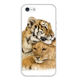 Чехол для iPhone 5/5S матовый с принтом Тигр и львица в Белгороде, Силикон | Область печати: задняя сторона чехла, без боковых панелей | дикие | милые | природа | тигр | яркие