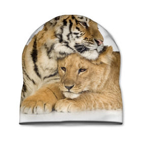 Шапка 3D с принтом Тигр и львица в Белгороде, 100% полиэстер | универсальный размер, печать по всей поверхности изделия | дикие | милые | природа | тигр | яркие