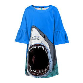 Детское платье 3D с принтом shark в Белгороде, 100% полиэстер | прямой силуэт, чуть расширенный к низу. Круглая горловина, на рукавах — воланы | fish | ocean | shark | water | акула | море | океан | рыба