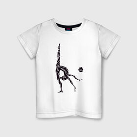 Детская футболка хлопок с принтом Гимнастка с мячом в Белгороде, 100% хлопок | круглый вырез горловины, полуприлегающий силуэт, длина до линии бедер | булавы | гимнастика | гимнастка | лента | мяч | обруч | художественная гимнастика