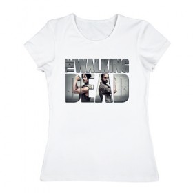 Женская футболка хлопок с принтом Дерил и Рик в Белгороде, 100% хлопок | прямой крой, круглый вырез горловины, длина до линии бедер, слегка спущенное плечо | the walking dead