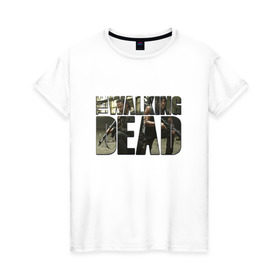Женская футболка хлопок с принтом Рик и Дерил в Белгороде, 100% хлопок | прямой крой, круглый вырез горловины, длина до линии бедер, слегка спущенное плечо | the walking dead
