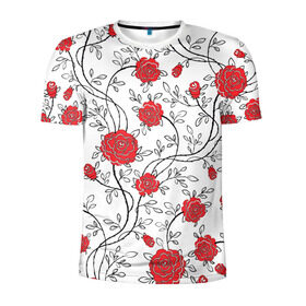 Мужская футболка 3D спортивная с принтом Всё в розочках в Белгороде, 100% полиэстер с улучшенными характеристиками | приталенный силуэт, круглая горловина, широкие плечи, сужается к линии бедра | Тематика изображения на принте: розы | цветы | шипы