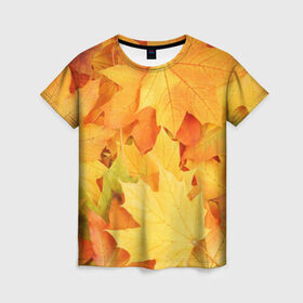 Женская футболка 3D с принтом Листья в Белгороде, 100% полиэфир ( синтетическое хлопкоподобное полотно) | прямой крой, круглый вырез горловины, длина до линии бедер | листья | осень