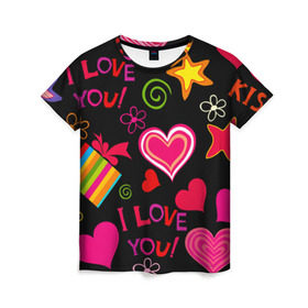 Женская футболка 3D с принтом Праздник любви в Белгороде, 100% полиэфир ( синтетическое хлопкоподобное полотно) | прямой крой, круглый вырез горловины, длина до линии бедер | любовь | поцелуй | праздник | святой валентин | сердце | счастье | я люблю тебя