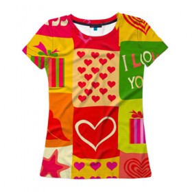 Женская футболка 3D с принтом Праздник любви 2 в Белгороде, 100% полиэфир ( синтетическое хлопкоподобное полотно) | прямой крой, круглый вырез горловины, длина до линии бедер | губы | любовь | подарок | поцелуй | праздник | святой валентин | сердце | счастье | я люблю тебя