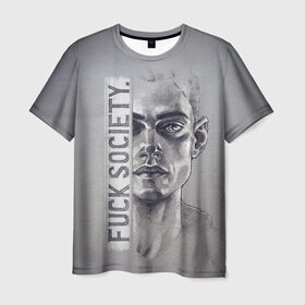 Мужская футболка 3D с принтом Fuck Society в Белгороде, 100% полиэфир | прямой крой, круглый вырез горловины, длина до линии бедер | Тематика изображения на принте: fsociety | mr robot | анонимус | мистер робот