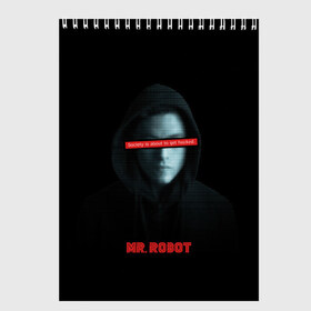 Скетчбук с принтом Mr Robot в Белгороде, 100% бумага
 | 48 листов, плотность листов — 100 г/м2, плотность картонной обложки — 250 г/м2. Листы скреплены сверху удобной пружинной спиралью | Тематика изображения на принте: fsociety | mr robot | анонимус | мистер робот