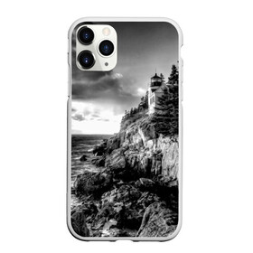 Чехол для iPhone 11 Pro матовый с принтом Маяк в Белгороде, Силикон |  | black   white | forest | lighthouse | photo | rocks | sea | shore | spruce | sunset | waves | берег | волны | ельник | закат | камни | лес | маяк | море