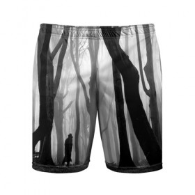 Мужские шорты 3D спортивные с принтом Утро в лесу в Белгороде,  |  | black   white | fog | forest | man | morning | photo | silhouette | trees | деревья | лес | силуэт | туман | утро | фото | человек | черно   белое