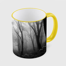 Кружка 3D с принтом Туман в лесу в Белгороде, керамика | ёмкость 330 мл | black   white | fog | forest | morning | photo | silhouette | trees | деревья | лес | силуэт | туман | утро | фото | черно   белое