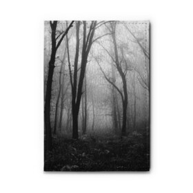 Обложка для автодокументов с принтом Туман в лесу в Белгороде, натуральная кожа |  размер 19,9*13 см; внутри 4 больших “конверта” для документов и один маленький отдел — туда идеально встанут права | Тематика изображения на принте: black   white | fog | forest | morning | photo | silhouette | trees | деревья | лес | силуэт | туман | утро | фото | черно   белое