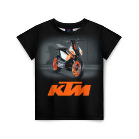 Детская футболка 3D с принтом KTM 2 в Белгороде, 100% гипоаллергенный полиэфир | прямой крой, круглый вырез горловины, длина до линии бедер, чуть спущенное плечо, ткань немного тянется | ktm | moto | катээм | ктм | мото | мотоцикл | мотоциклы