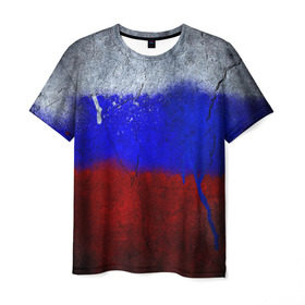 Мужская футболка 3D с принтом Триколор (Краской на земле) в Белгороде, 100% полиэфир | прямой крой, круглый вырез горловины, длина до линии бедер | Тематика изображения на принте: russia | белый | красный | российский флаг | россия | синий | триколор