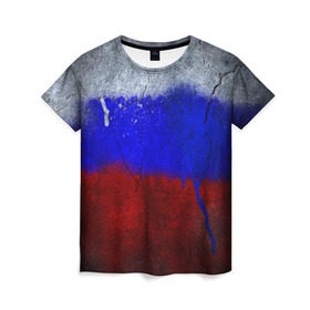 Женская футболка 3D с принтом Триколор (Краской на земле) в Белгороде, 100% полиэфир ( синтетическое хлопкоподобное полотно) | прямой крой, круглый вырез горловины, длина до линии бедер | russia | белый | красный | российский флаг | россия | синий | триколор