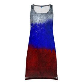Платье-майка 3D с принтом Триколор (Краской на земле) в Белгороде, 100% полиэстер | полуприлегающий силуэт, широкие бретели, круглый вырез горловины, удлиненный подол сзади. | Тематика изображения на принте: russia | белый | красный | российский флаг | россия | синий | триколор