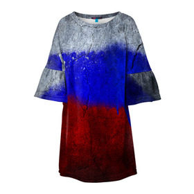 Детское платье 3D с принтом Триколор (Краской на земле) в Белгороде, 100% полиэстер | прямой силуэт, чуть расширенный к низу. Круглая горловина, на рукавах — воланы | Тематика изображения на принте: russia | белый | красный | российский флаг | россия | синий | триколор