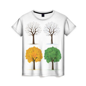 Женская футболка 3D с принтом Времена года в Белгороде, 100% полиэфир ( синтетическое хлопкоподобное полотно) | прямой крой, круглый вырез горловины, длина до линии бедер | весна | деревья | зима | лето | осень