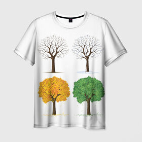 Мужская футболка 3D с принтом Времена года в Белгороде, 100% полиэфир | прямой крой, круглый вырез горловины, длина до линии бедер | весна | деревья | зима | лето | осень