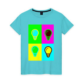 Женская футболка хлопок с принтом Вечелые лампочки в Белгороде, 100% хлопок | прямой крой, круглый вырез горловины, длина до линии бедер, слегка спущенное плечо | кислота | яркий