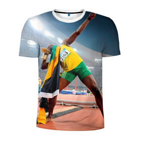 Мужская футболка 3D спортивная с принтом Болт в Белгороде, 100% полиэстер с улучшенными характеристиками | приталенный силуэт, круглая горловина, широкие плечи, сужается к линии бедра | bolt | атлетика | бег | олимпиада | усэйн