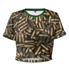 Женская футболка 3D укороченная с принтом Боеприпасы в Белгороде, 100% полиэстер | круглая горловина, длина футболки до линии талии, рукава с отворотами | гильза | патроны | пули
