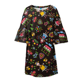 Детское платье 3D с принтом Стикеры в Белгороде, 100% полиэстер | прямой силуэт, чуть расширенный к низу. Круглая горловина, на рукавах — воланы | веселое | стикер