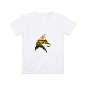 Детская футболка хлопок с принтом лиса закат в Белгороде, 100% хлопок | круглый вырез горловины, полуприлегающий силуэт, длина до линии бедер | закат | залив | зелень | лето | лис | лиса | луг | поле | солнце