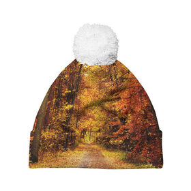 Шапка 3D c помпоном с принтом Осень в Белгороде, 100% полиэстер | универсальный размер, печать по всей поверхности изделия | autumn | bright | colors | forest | paint | trees | деревья | краски | лес | осень | цвета | яркие