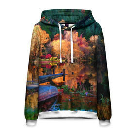 Мужская толстовка 3D с принтом Осень в Белгороде, 100% полиэстер | двухслойный капюшон со шнурком для регулировки, мягкие манжеты на рукавах и по низу толстовки, спереди карман-кенгуру с мягким внутренним слоем. | autumn | boat | bright | colors | forest | paint | river | trees | деревья | краски | лес | лодка | осень | река | цвета | яркие