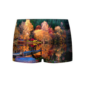 Мужские трусы 3D с принтом Осень в Белгороде, 50% хлопок, 50% полиэстер | классическая посадка, на поясе мягкая тканевая резинка | Тематика изображения на принте: autumn | boat | bright | colors | forest | paint | river | trees | деревья | краски | лес | лодка | осень | река | цвета | яркие