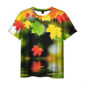 Мужская футболка 3D с принтом Осень в Белгороде, 100% полиэфир | прямой крой, круглый вырез горловины, длина до линии бедер | autumn | bright | color | forest | leaves | maple | paint | reflection | river | trees | деревья | клён | краски | лес | листья | осень | отражение | река | цвета | яркие