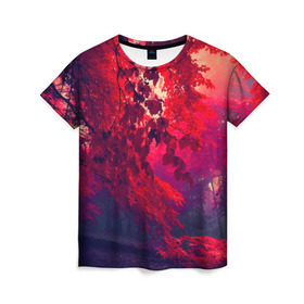 Женская футболка 3D с принтом Осень в Белгороде, 100% полиэфир ( синтетическое хлопкоподобное полотно) | прямой крой, круглый вырез горловины, длина до линии бедер | autumn | bright | colors | forest | trees | деревья | краски | лес | лучи | осень | солнце | цвета | яркие