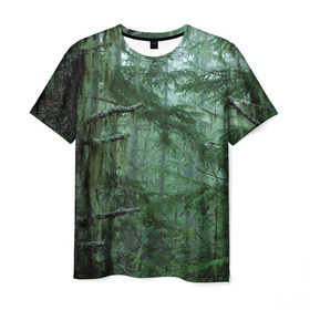 Мужская футболка 3D с принтом Дремучий лес в Белгороде, 100% полиэфир | прямой крой, круглый вырез горловины, длина до линии бедер | camouflage | dense | fog | forest | spruce | tree | дремучий | ёлка | ельник | камуфляж | лес | маскировка | туман