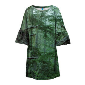 Детское платье 3D с принтом Дремучий лес в Белгороде, 100% полиэстер | прямой силуэт, чуть расширенный к низу. Круглая горловина, на рукавах — воланы | camouflage | dense | fog | forest | spruce | tree | дремучий | ёлка | ельник | камуфляж | лес | маскировка | туман