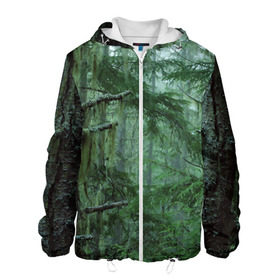 Мужская куртка 3D с принтом Дремучий лес в Белгороде, ткань верха — 100% полиэстер, подклад — флис | прямой крой, подол и капюшон оформлены резинкой с фиксаторами, два кармана без застежек по бокам, один большой потайной карман на груди. Карман на груди застегивается на липучку | Тематика изображения на принте: camouflage | dense | fog | forest | spruce | tree | дремучий | ёлка | ельник | камуфляж | лес | маскировка | туман