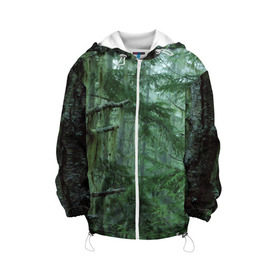 Детская куртка 3D с принтом Дремучий лес в Белгороде, 100% полиэстер | застежка — молния, подол и капюшон оформлены резинкой с фиксаторами, по бокам — два кармана без застежек, один потайной карман на груди, плотность верхнего слоя — 90 г/м2; плотность флисового подклада — 260 г/м2 | Тематика изображения на принте: camouflage | dense | fog | forest | spruce | tree | дремучий | ёлка | ельник | камуфляж | лес | маскировка | туман