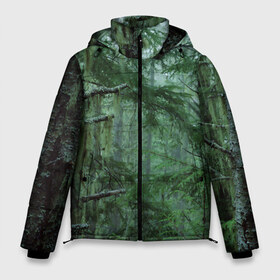 Мужская зимняя куртка 3D с принтом Дремучий лес в Белгороде, верх — 100% полиэстер; подкладка — 100% полиэстер; утеплитель — 100% полиэстер | длина ниже бедра, свободный силуэт Оверсайз. Есть воротник-стойка, отстегивающийся капюшон и ветрозащитная планка. 

Боковые карманы с листочкой на кнопках и внутренний карман на молнии. | Тематика изображения на принте: camouflage | dense | fog | forest | spruce | tree | дремучий | ёлка | ельник | камуфляж | лес | маскировка | туман